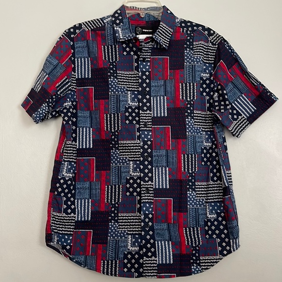 Original Use Other - Original Use men bandanna patchwork colorblocked button down short sleeved shirt
